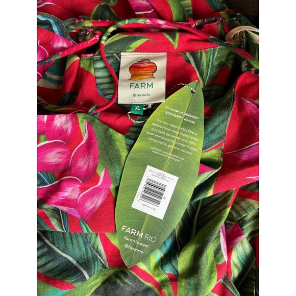 Farm Rio Tropical Maxi Dress Red Green Floral Spaghetti Strap Open Back XL - Picture 5 of 6